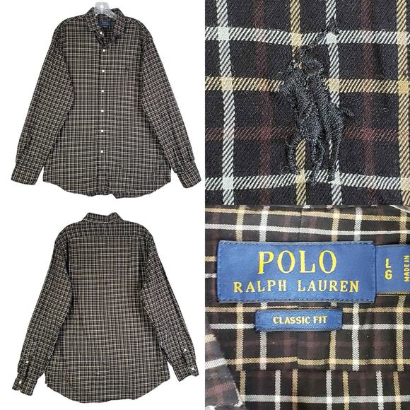 Polo Ralph Lauren Shirt Oxford Mens Size Large Black Fall Plaid Button Down LS - Picture 1 of 10